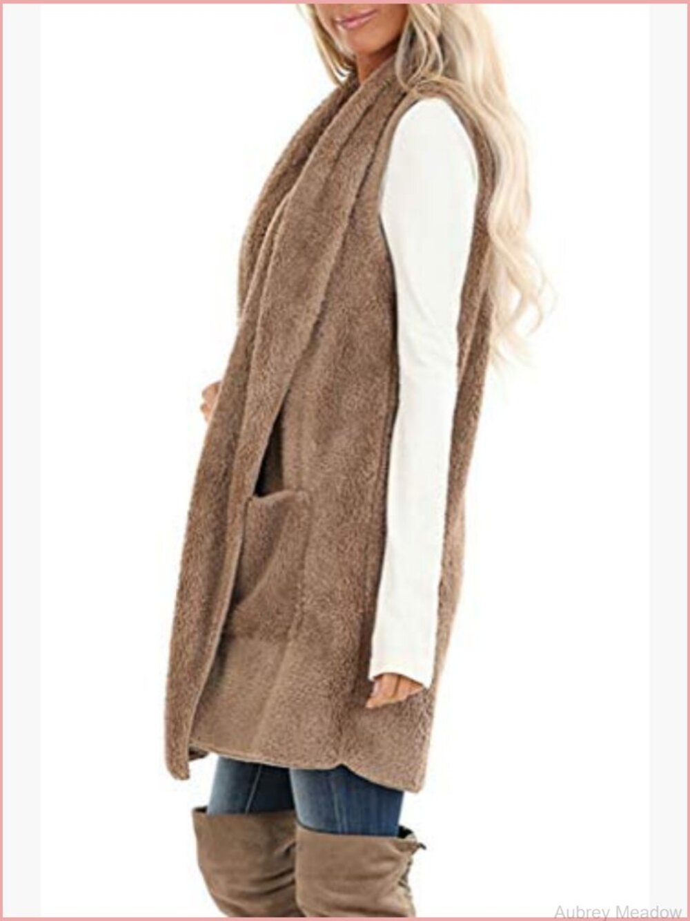 Sleeveless Sherpa Vest Open Front Fleece Cardigan Coat Pockets - Picture 2 of 6
